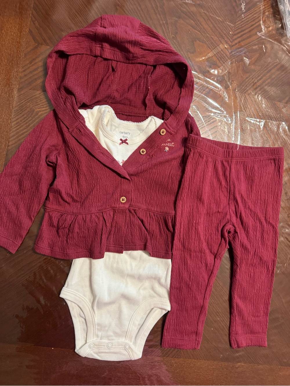 Carter's Girls Burgundy Hooded 3-Piece Set with White Bodysuit